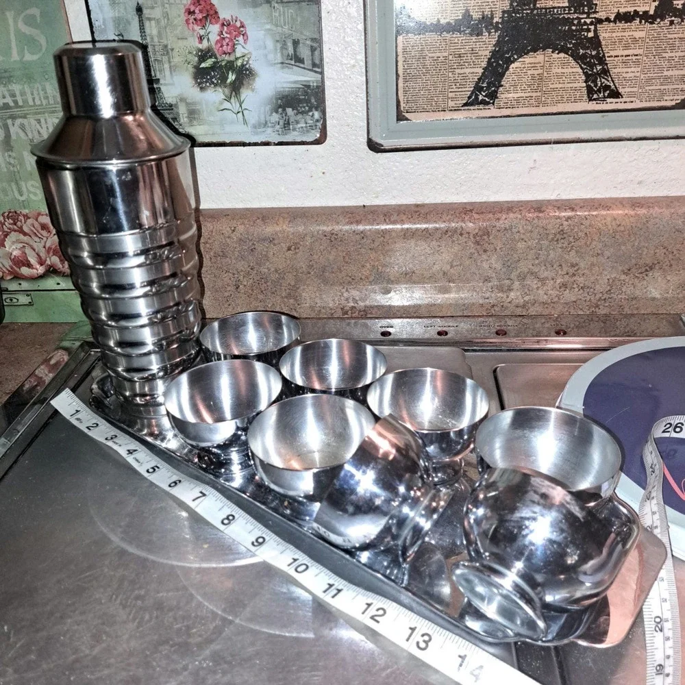 VINTAGE Rare! CHASE Art Deco Tray & 8 CHASE Cocktail Cups USA Walter von Nessen